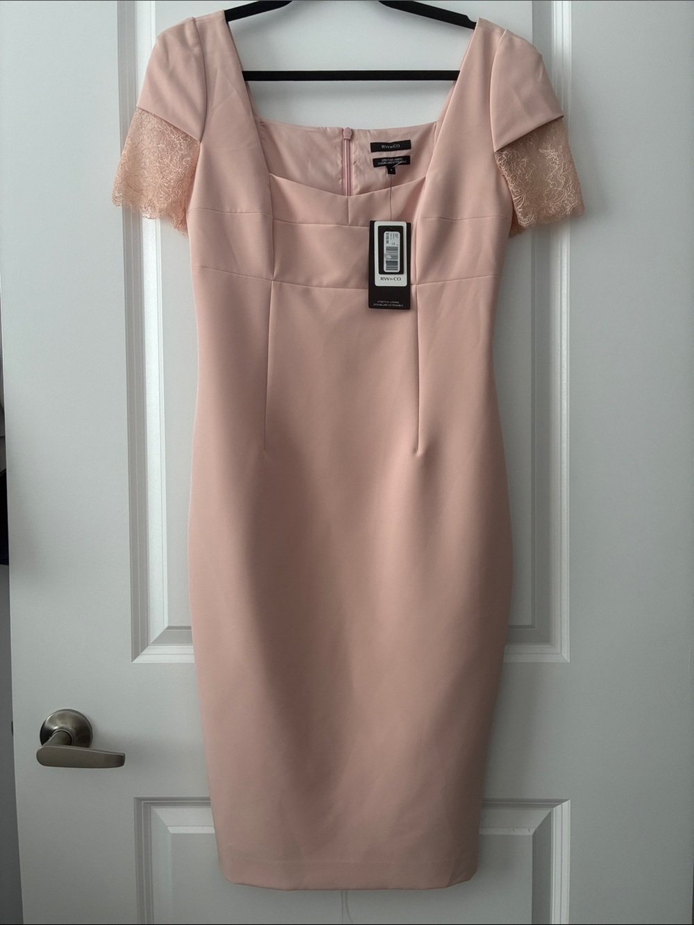 NWT RW&Co. Size 6 Pink Lace Sleeve Midi Sheath Dress - Pink